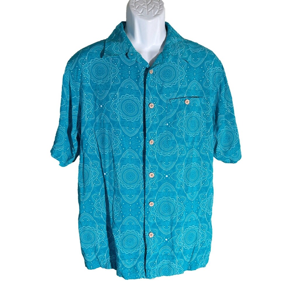 JUNCTION WEST Men's Short‎ Sleeve Button Down Rayon Shirt  Blue Large
